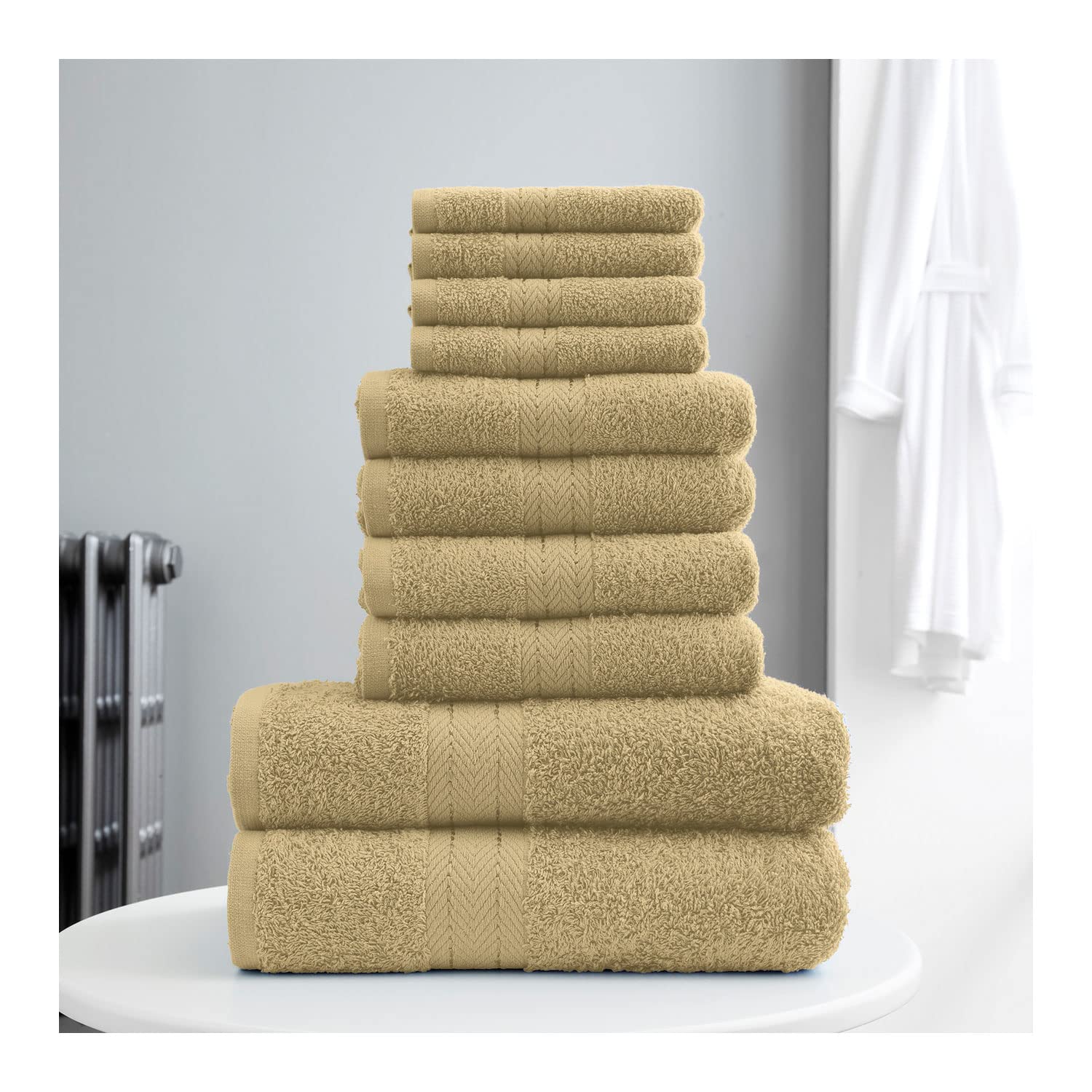 Lions Towels 10 Piece Bale Set - 4 Face 4 Hand 2 Bath Towel - 100% Egyptian Cotton 450 GSM, Premium Quality Highly Water Absorbent Bathroom Accessories, Machine Washable, Mocha