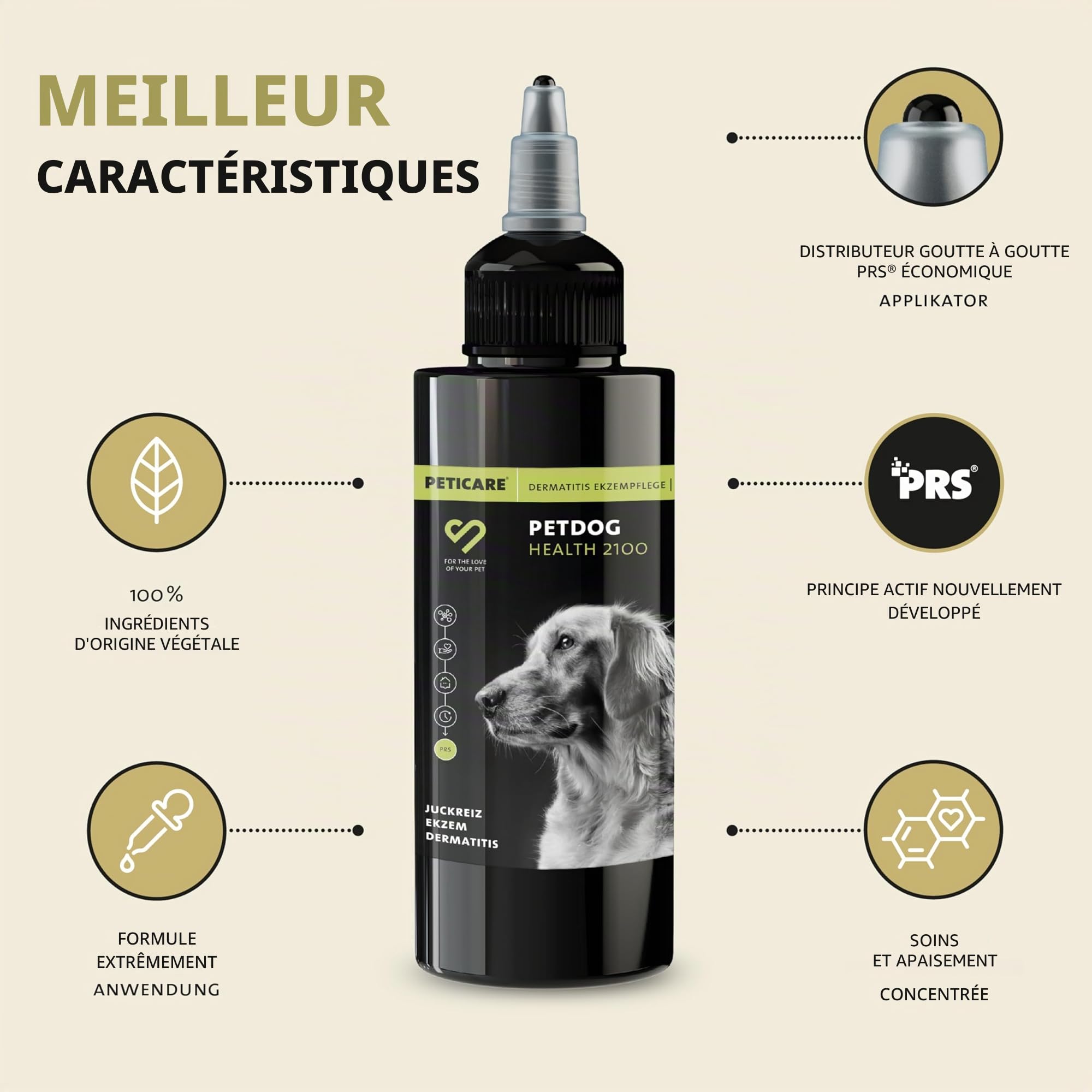 Peticare PetDog Health 2100 Soin contre l'eczéma pour chiens | En cas de dermatite atopique, etc. | Soulage efficacement les démangeaisons et favorise le processus de régénération | Système PRS®