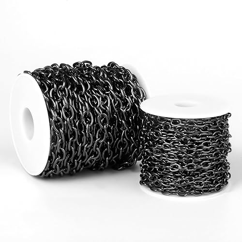 Miniatura 7 de Rollo de cadenas de cable Rolo negro de 33 pies, 0.197 in de aluminio chapado en negro ovalado, cadena de eslabones o eslabones a granel para