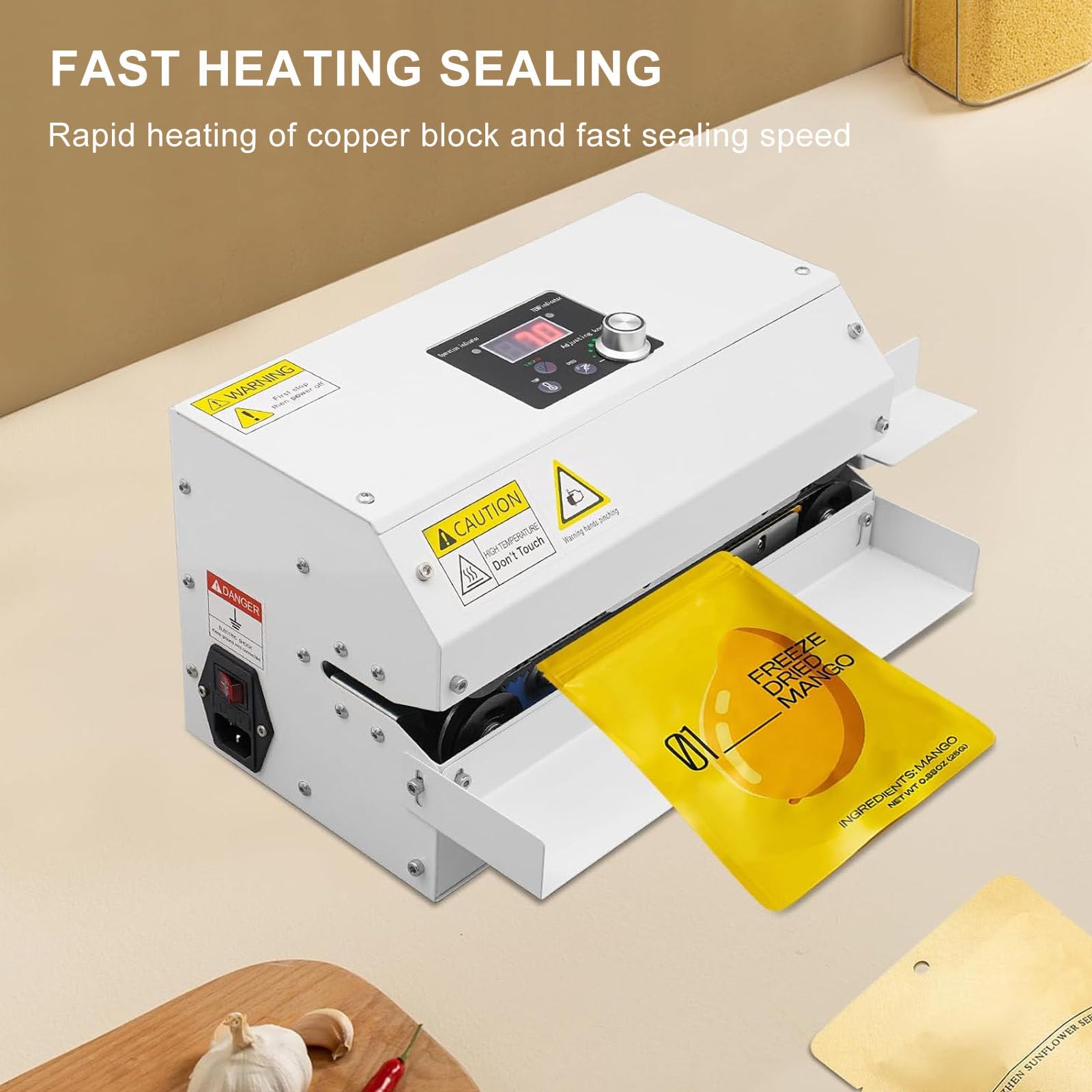 Sigillatrice automatica per sacchetti, sigillatrice termica di grado commerciale con controllo della temperatura digitale, Sigillante elettrico per sacchetti per snack da 300 W, sigillante a nastro