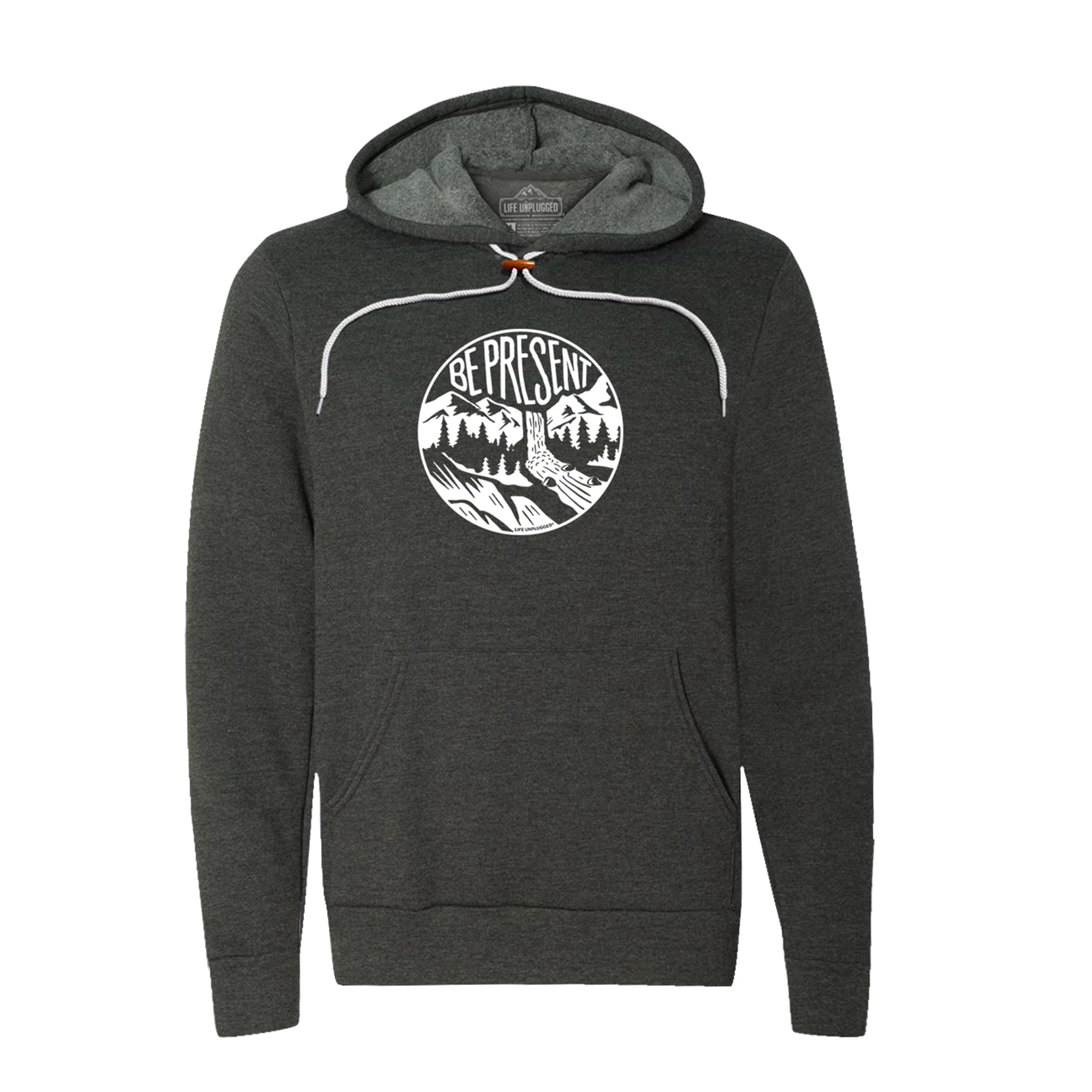 Be Present Waterfall Mountain Soft Pullover Hoodie for Men & Women Camping Hooded Sweatshirts