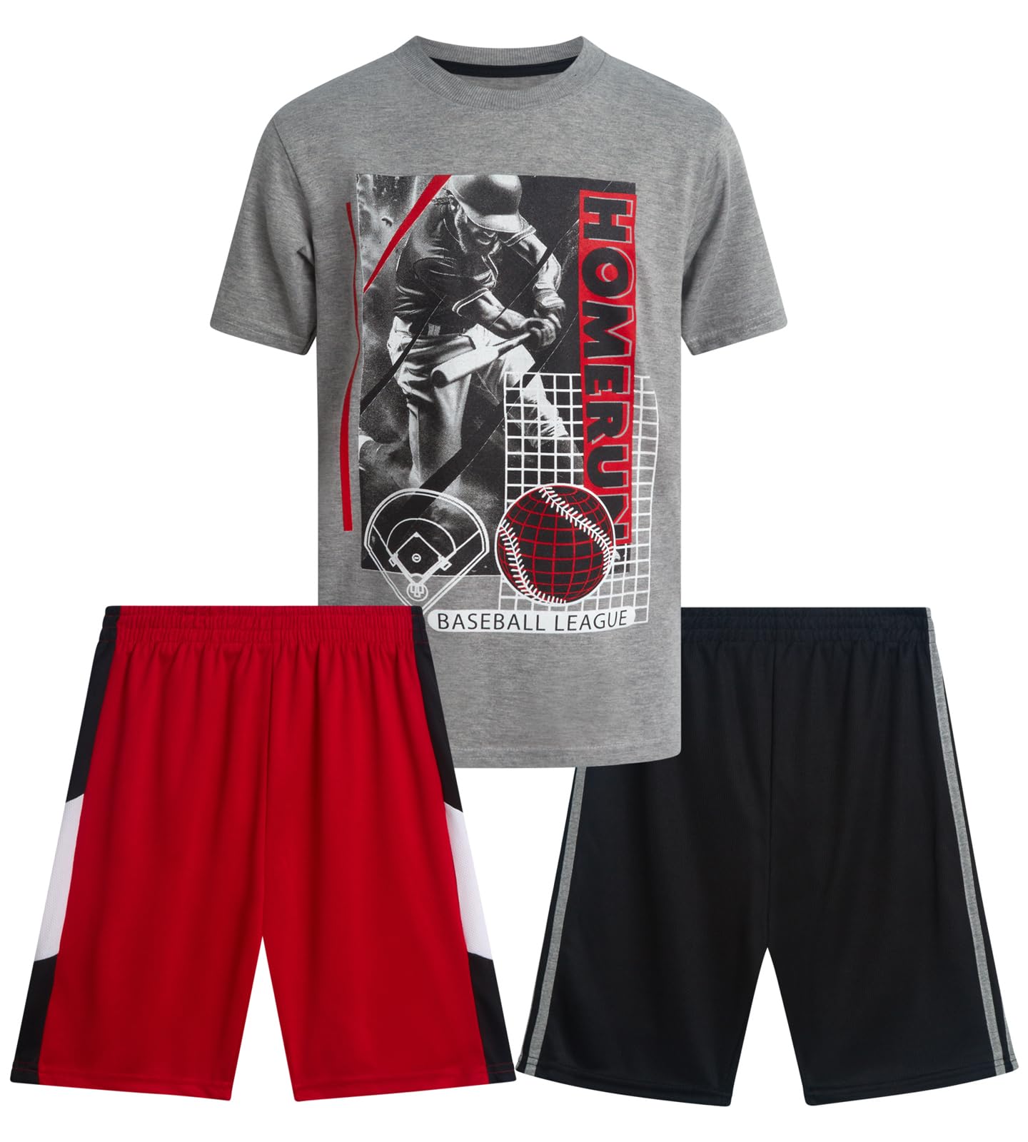 Pro Athlete Active Boys Short Sets - 3 Piece Performance Short Sleeve T-Shirt and Dry Fit Shorts - Boys Athletic Sets (8-16)