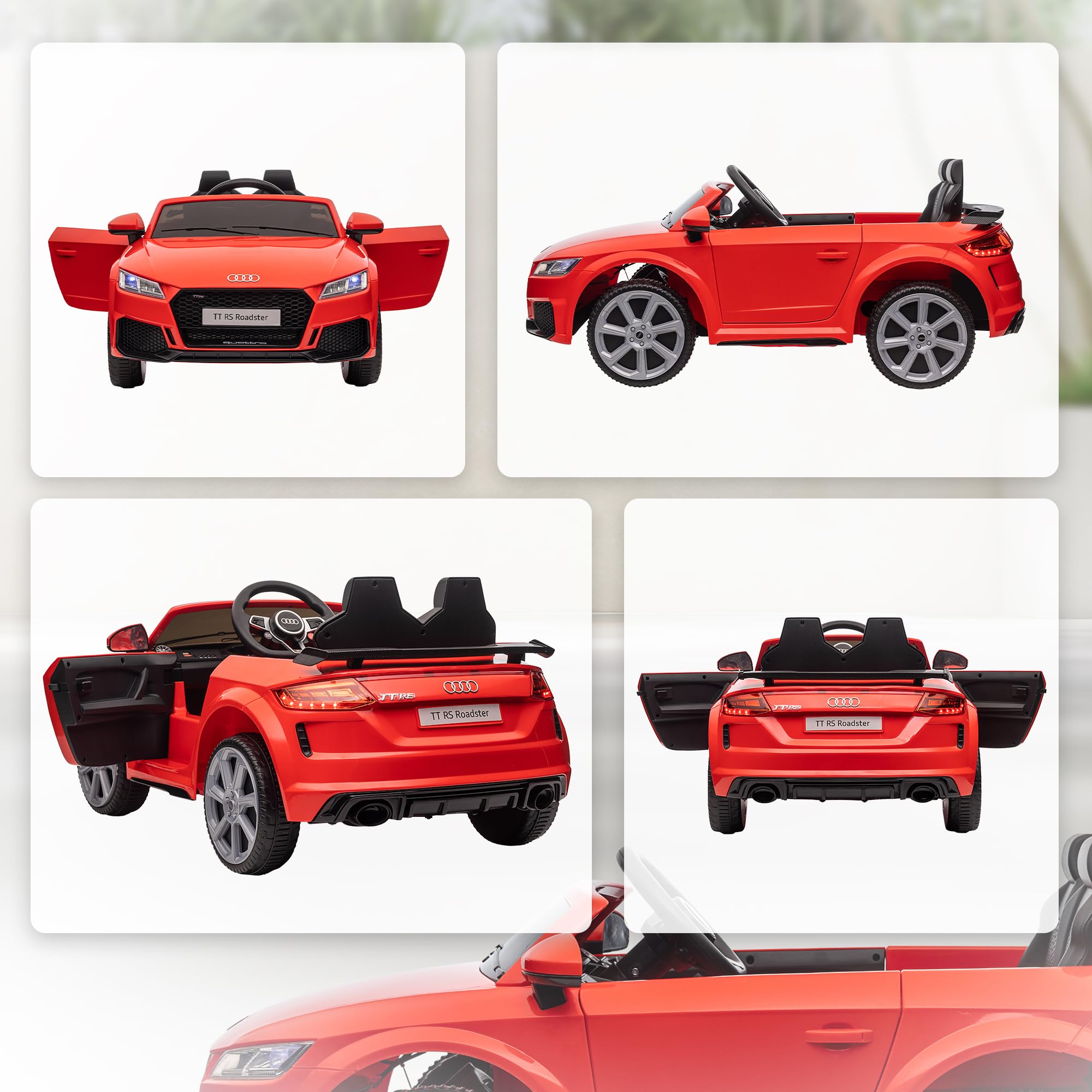HOMCOM Macchina Elettrica per Bambini 3-5 Anni 12V 3Km/h Licenza AUDI TT, Auto Elettrica per Bambini con 2 Motori, Telecomando 2.4G, Clacson, Musica e Fari LED, Rosso