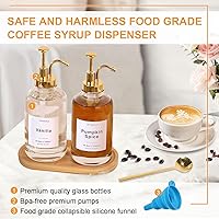 Vista 5 de Dispensador de jarabe de café para barra de café, botella de vidrio de 500ml 16.9oz con cuchara de café dorada, dispensador de jarabe de café con 36