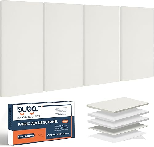 BUBOS 4 paneles acústicos, paneles de pared de tela insonorizados de 23.6 x 11.8 pulgadas, paneles autoadhesivos de absorción de sonido para