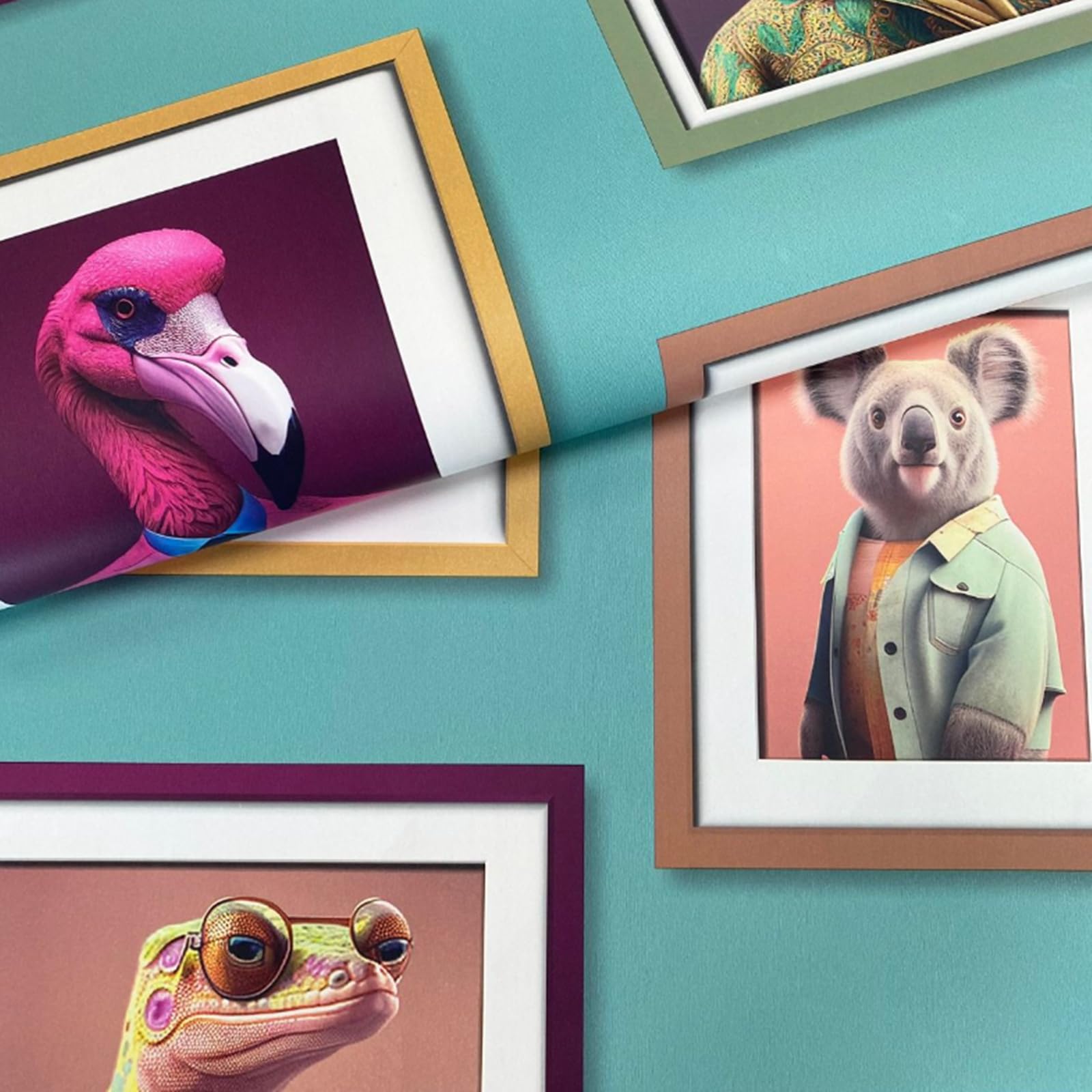 Sophie Laurence Teal Multicoloured Teal Fantastic Animals Wallpaper Multi Fun Quirky Peacock Frogs Feature Wall