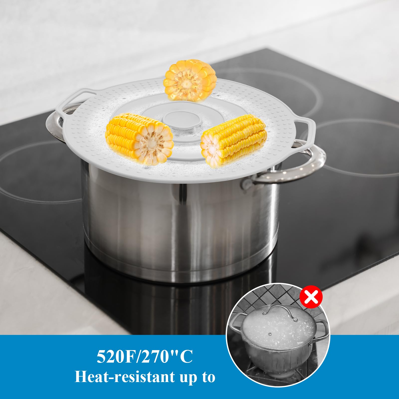 Coperchio per pentola Spill Stopper coperchio, 2 pezzi, protezione contro la cottura e paraspruzzi in silicone, per pentole e padelle tra diametro di 15 – 25 cm, coperchio per pentola per protezione