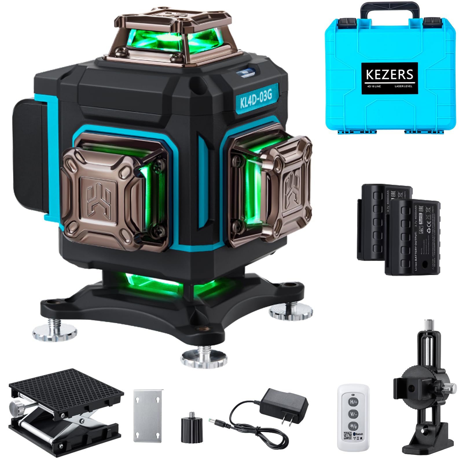 KEZERS Laser Level 360 Self Leveling,4 x 360 Laser Level with Screen Green Laser Level Line tool Leveling and Alignment Laser Tool with Pulse Mode for Construction and Picture Hanging,Remote Control