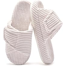 House Slippers for Women Adjustable Indoor Open Toe Memory Foam Corduroy Non-slip Bedroom Shoes