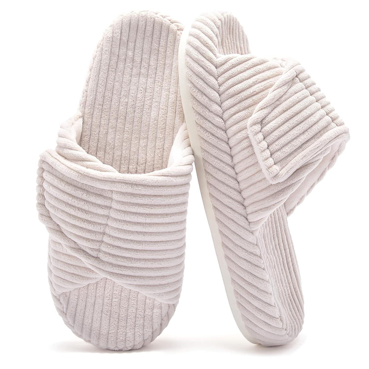 House Slippers for Women Adjustable Indoor Open Toe Memory Foam Corduroy Non-slip Bedroom Shoes