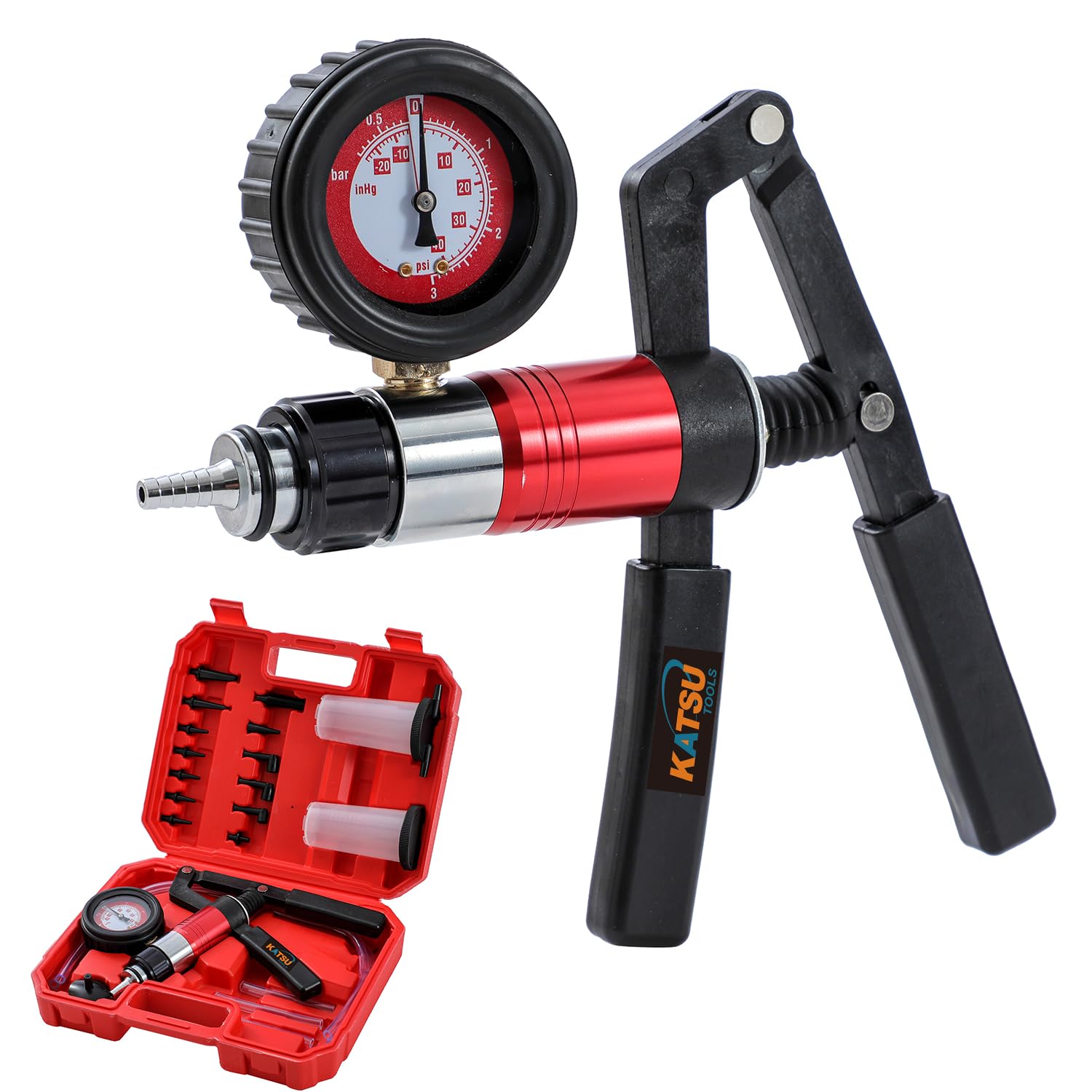 KATSU Tools Kit di spurgo per spurgo del liquido dei freni 2 in 1, tester per pompa a vuoto e pressione portatile, funzionamento con una sola persona, per auto e moto 450823