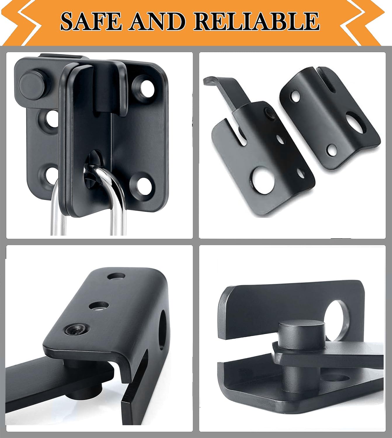 Litensh Shed Lock Gate Lock Gate Latch Padlock Hasp Stainless Steel Flip Door Bolt Latch Lock for Wooden Gates Garden Cupboard Pet Cage Right Open Black - Image 3