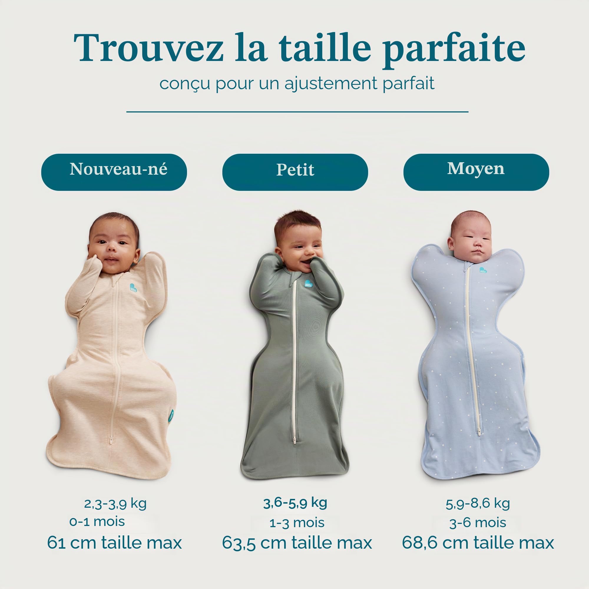 Love To Dream™ Swaddle UP™, Taille S (3,5-6 kg) – Lapins Nuages | Ajustement Parfait, Sommeil réparateur | 1,0 Tog | Printemps/été 20-24 °C | Coton | Fermeture éclair Double Sens