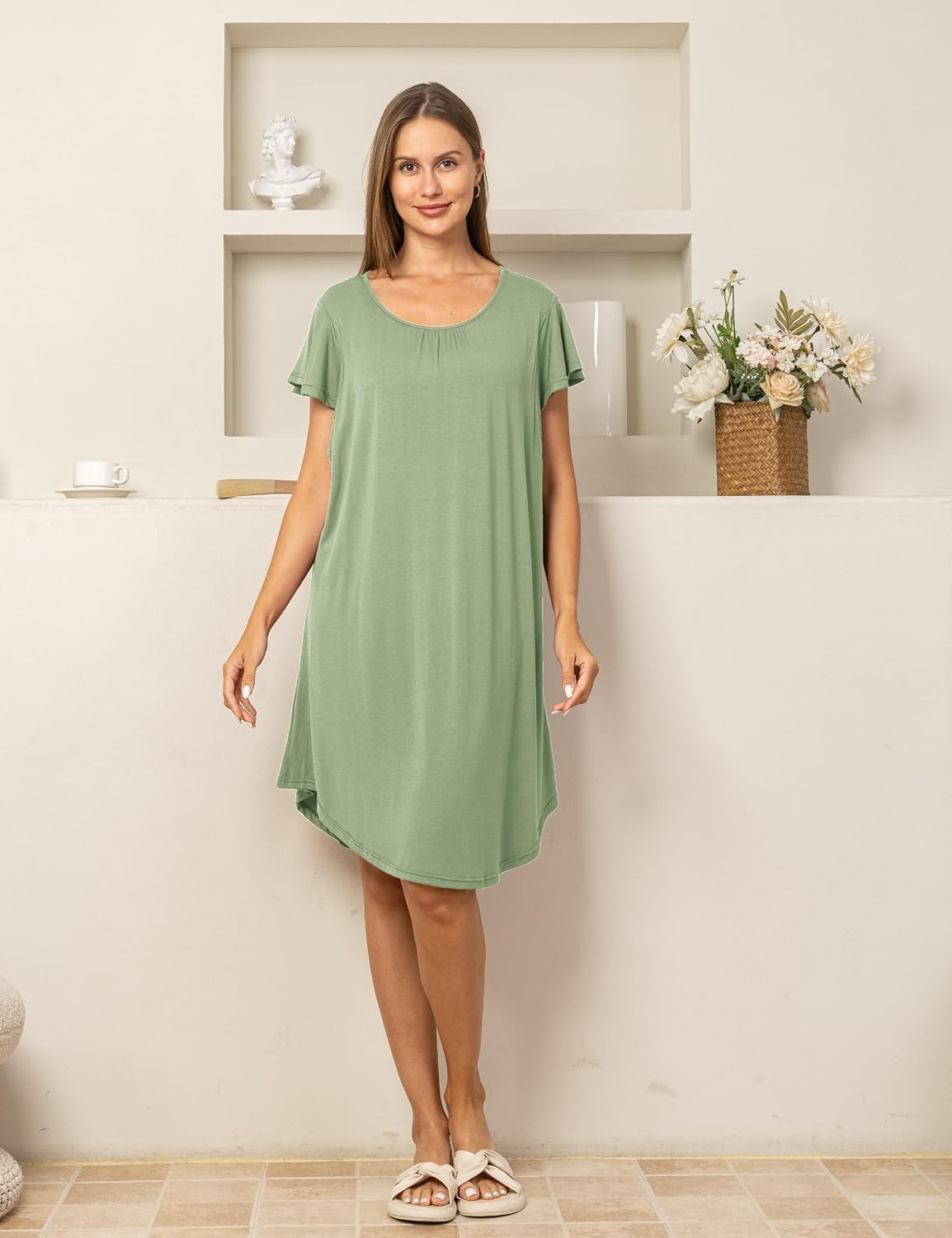 SUNNYBUY Women 3 PCS Maternity Nursing Nightgown Dress & Short Sleeve Breastfeeding Top & Pregnancy Pants Sleepwear Set