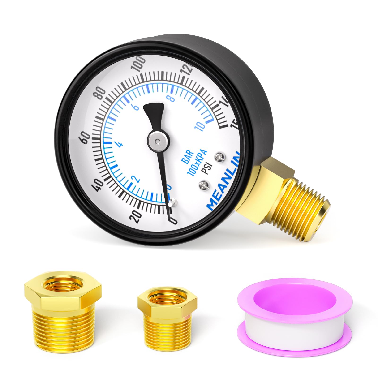 0-150Psi 2" Dial Face 1/4" NPT Well Pump Pressure Gauge, Lower Mount, 3-2-3% Accuracy