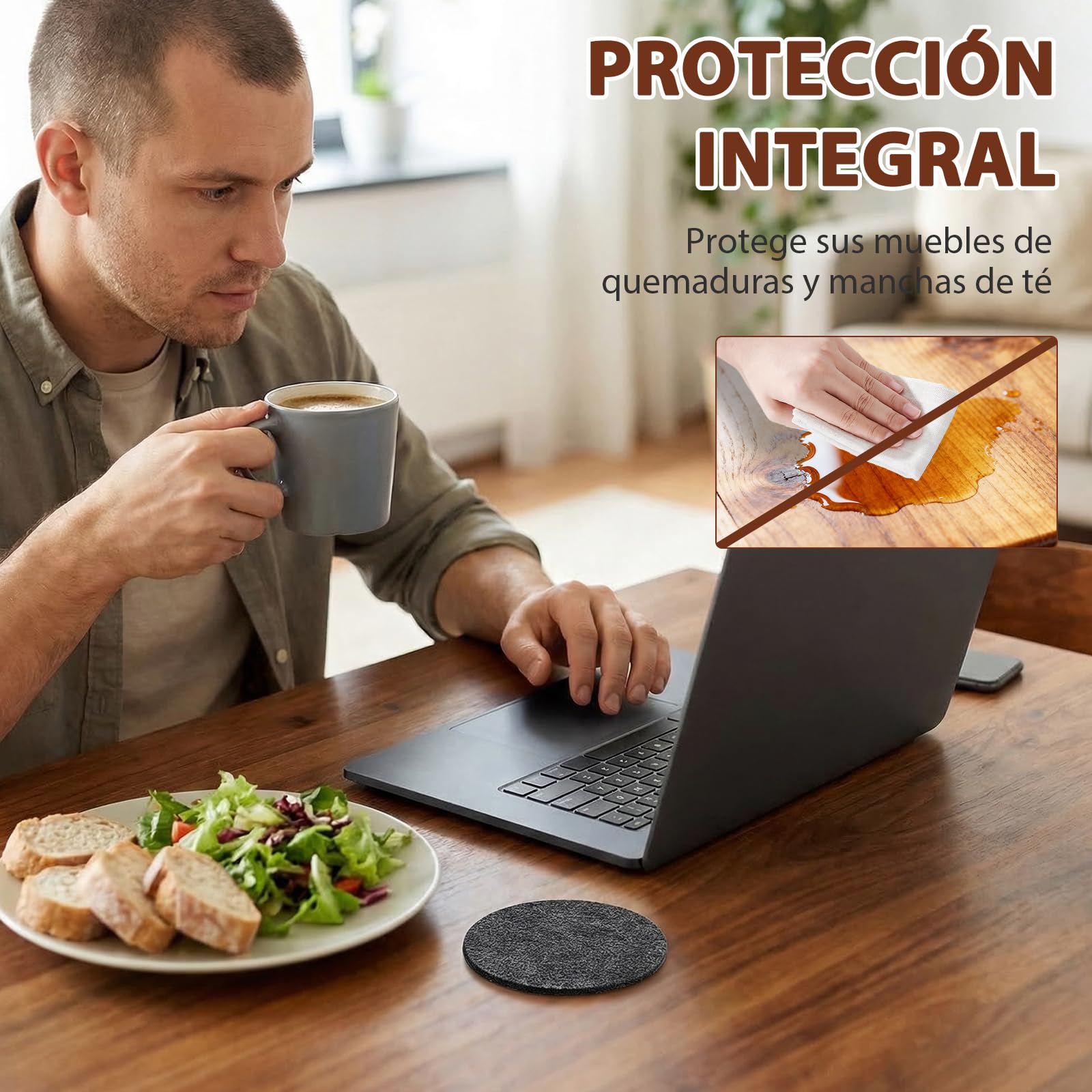 Posavasos de fieltro redondos negros antideslizantes resistentes al calor lavables 30 piezas