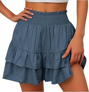 2025 - Moda Mujer Color Sólido Sexy Pantalones Cortos Anchos con Falda Vertical Casual Pantalones Cortos S