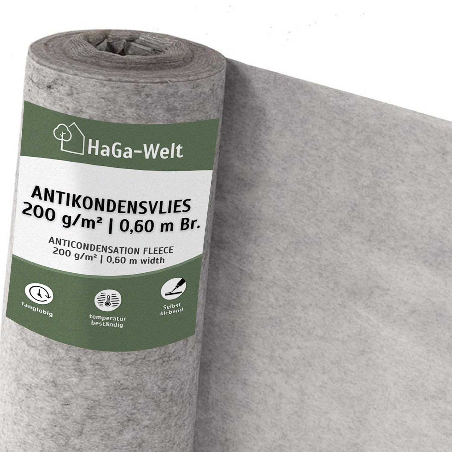 HaGa Antikondensvlies 200 g/m² 15m x 0,6m | selbstklebend, effektiver Schutz vor Feuchtigkeit & Schalldämmung für Camper