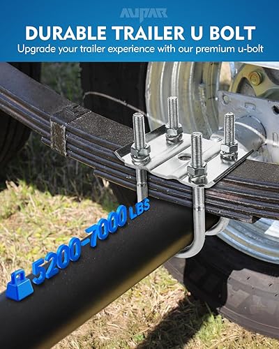 Miniatura 2 de Kit de pernos en U de remolque resistente, se adapta a ejes redondos de 2-38 pulgadas (3500 libras) - 5-12 pulgadas de largo