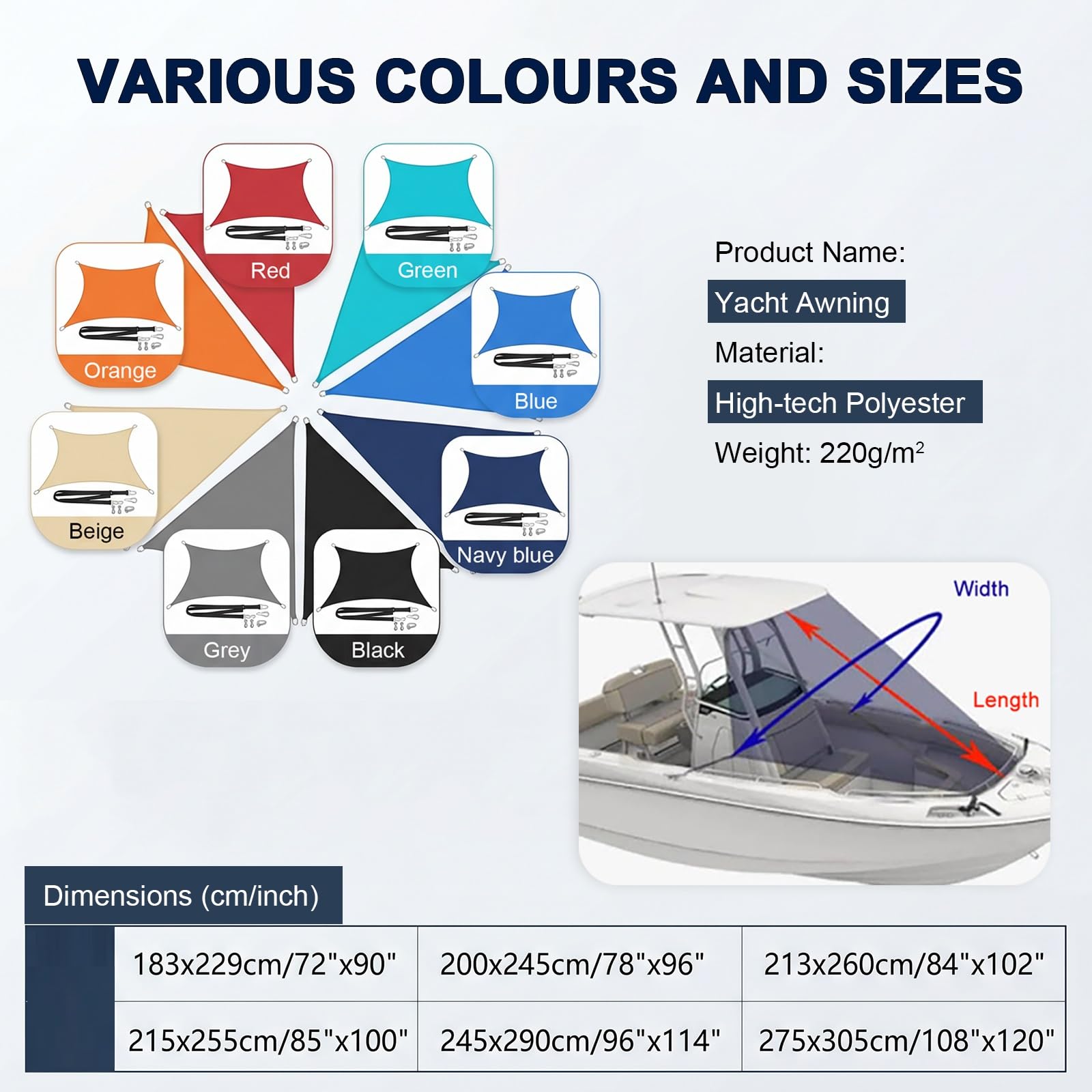 Tendalino Parasole Barca, Boat T Top Bow Shade 600D Tessuto Oxford, Estensioni Tendalini a T, Impermeabile Copertura Isolante per Copertura Dell'area di Prua