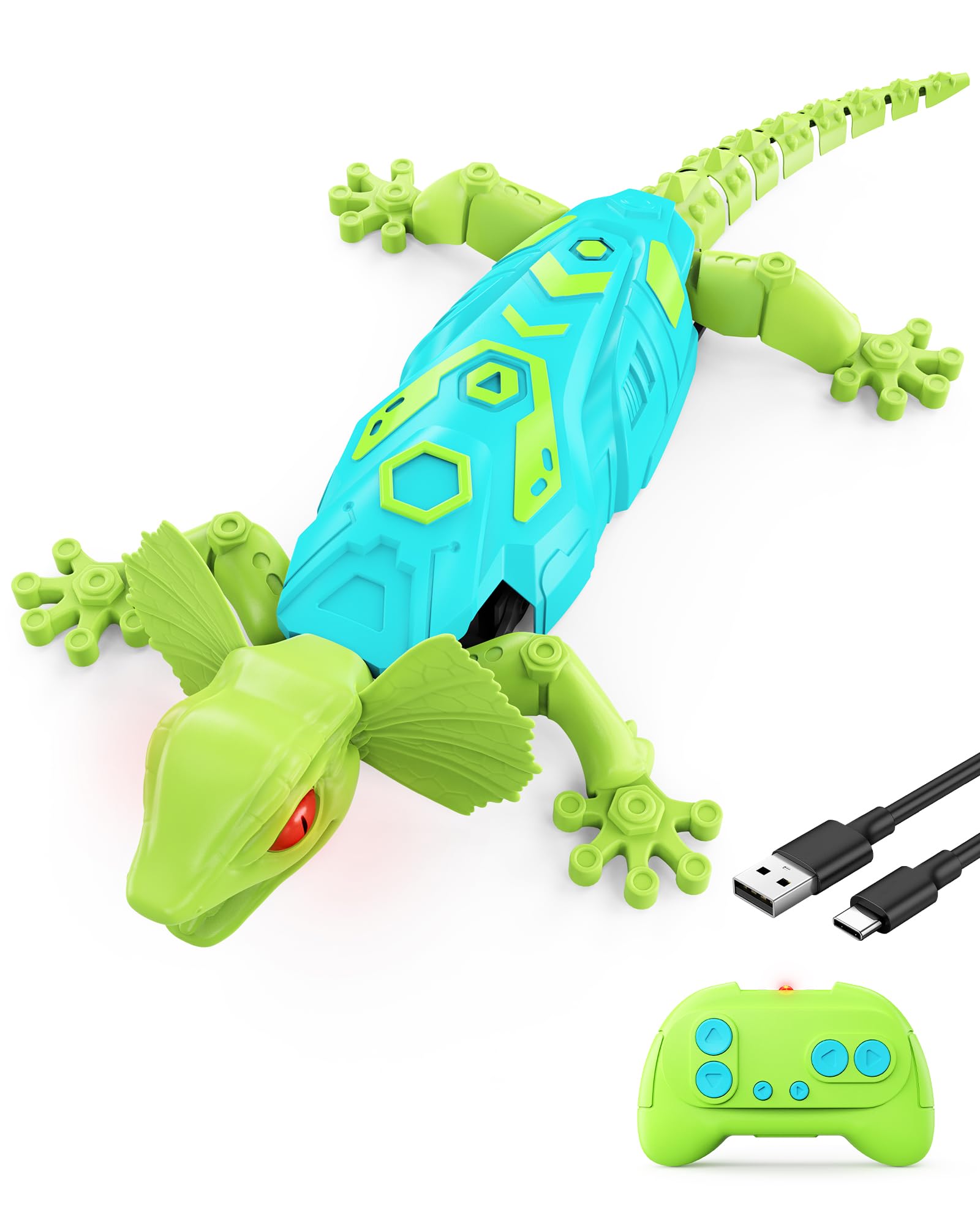 Kizmyee Lezard Télécommandé - Rechargeable Grimpeur Gecko Radiocommandé Jouet Enfants avec Yeux Lumineux, RC Robot Jeux Cadeau Pâques pour Garçons et Filles 3+ Ans