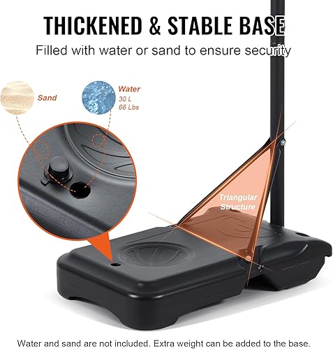 Miniatura 3 de VEVOR Aro de baloncesto, sistema de tablero portátil de altura ajustable de 5 a 7 pies, aro y portería de baloncesto de 32 pulgadas, juego de