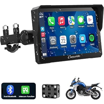 Carpuride W702 Pro Motorcycle Carplay Screen with Intercom Function | Wireless CarPlay &amp; Android Car, Portable Waterproof 7 I