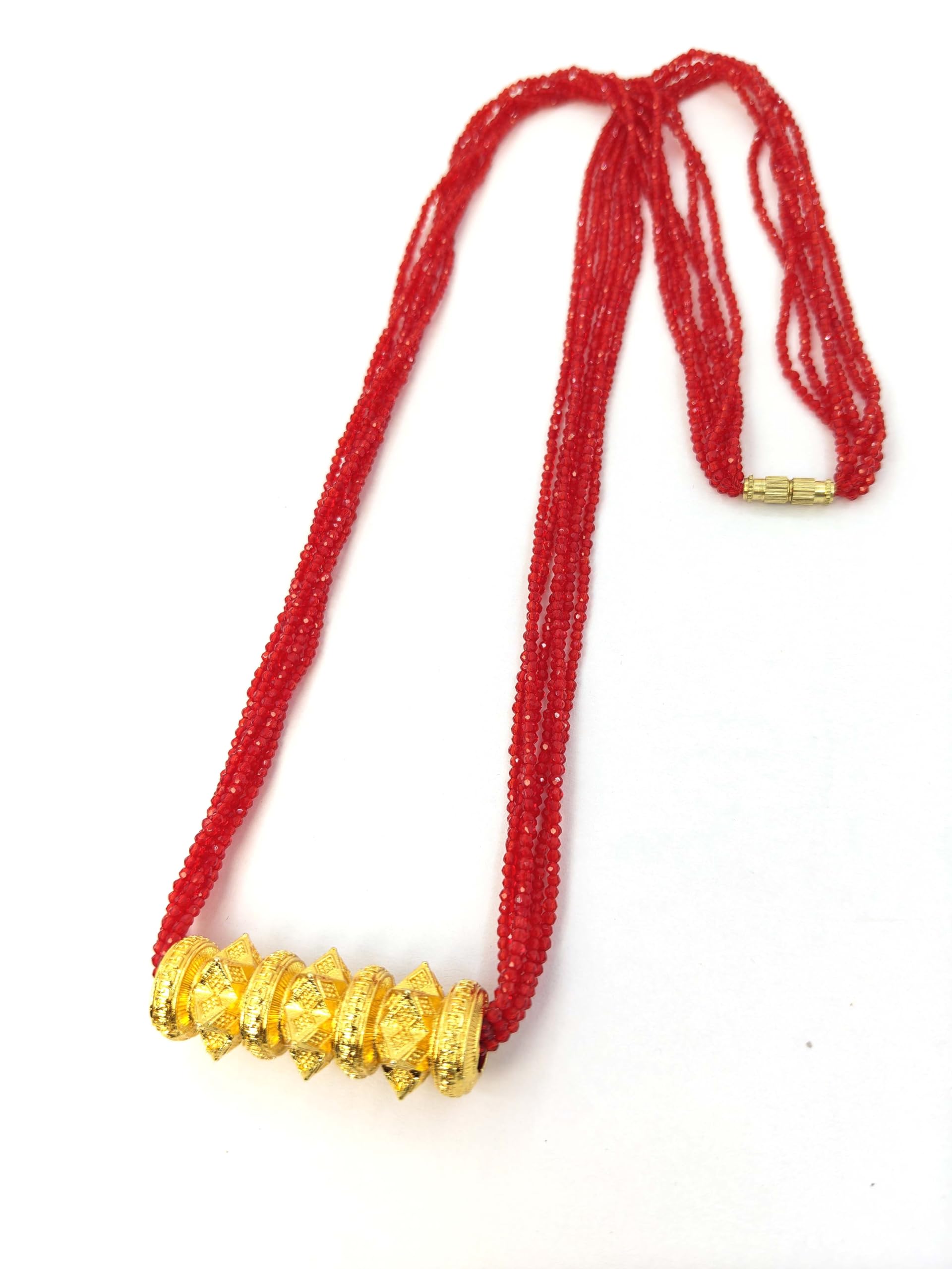 Traditional Nepali Red Tilhari Pote Mala Necklace for Womens Gold-Plated Pendent Long Chain Multi String Crystal Beads Hydropotey Latest Nepali Mangalsutra Maili Tilhari Pahadi Mangalsutra for Wedding & Festival-image-34