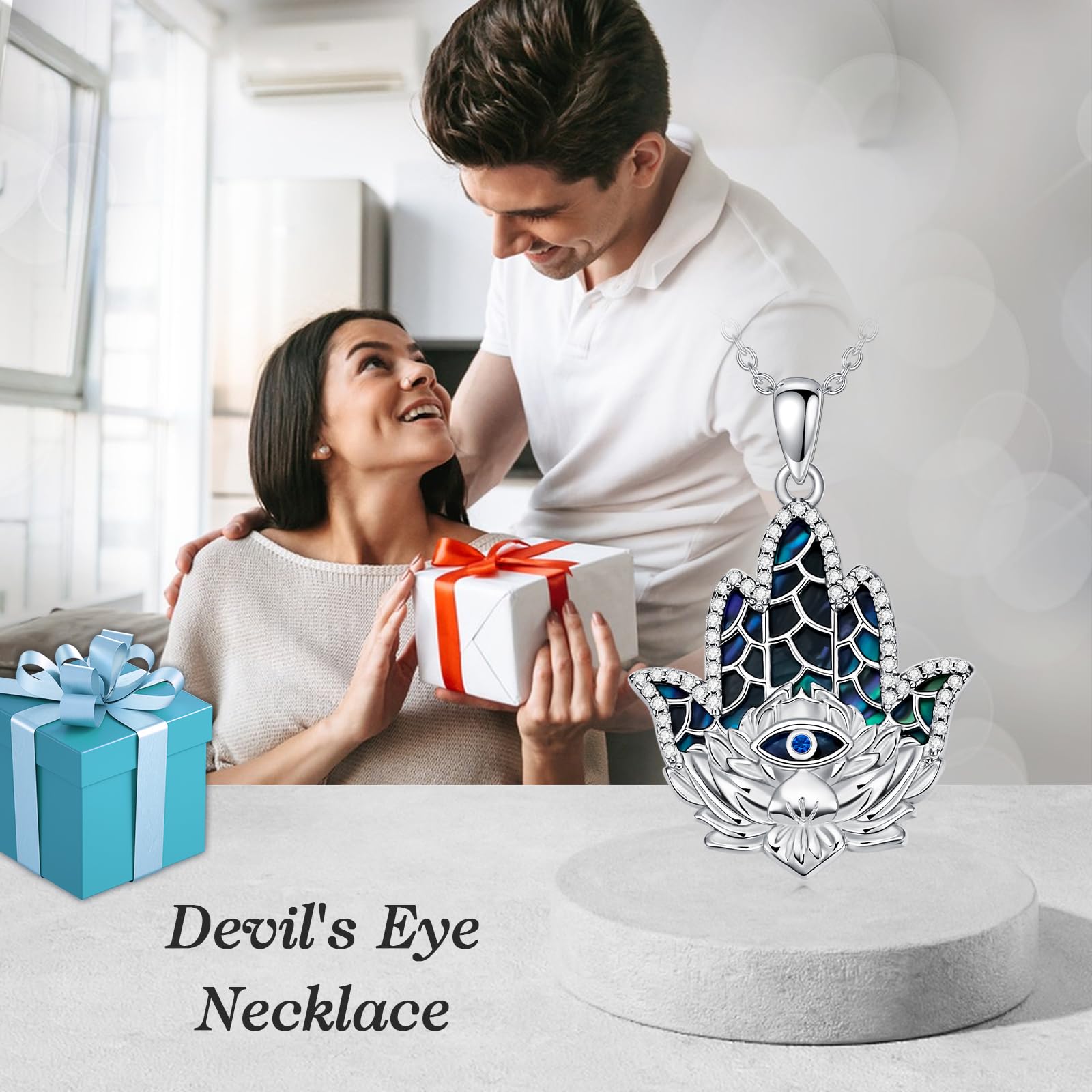 YFN Hamsa Fatima Necklace 925 Sterling Silver Lotus Pendant Necklace Hand of Fatima Abalone Jewellery Gift for Women - Image 2