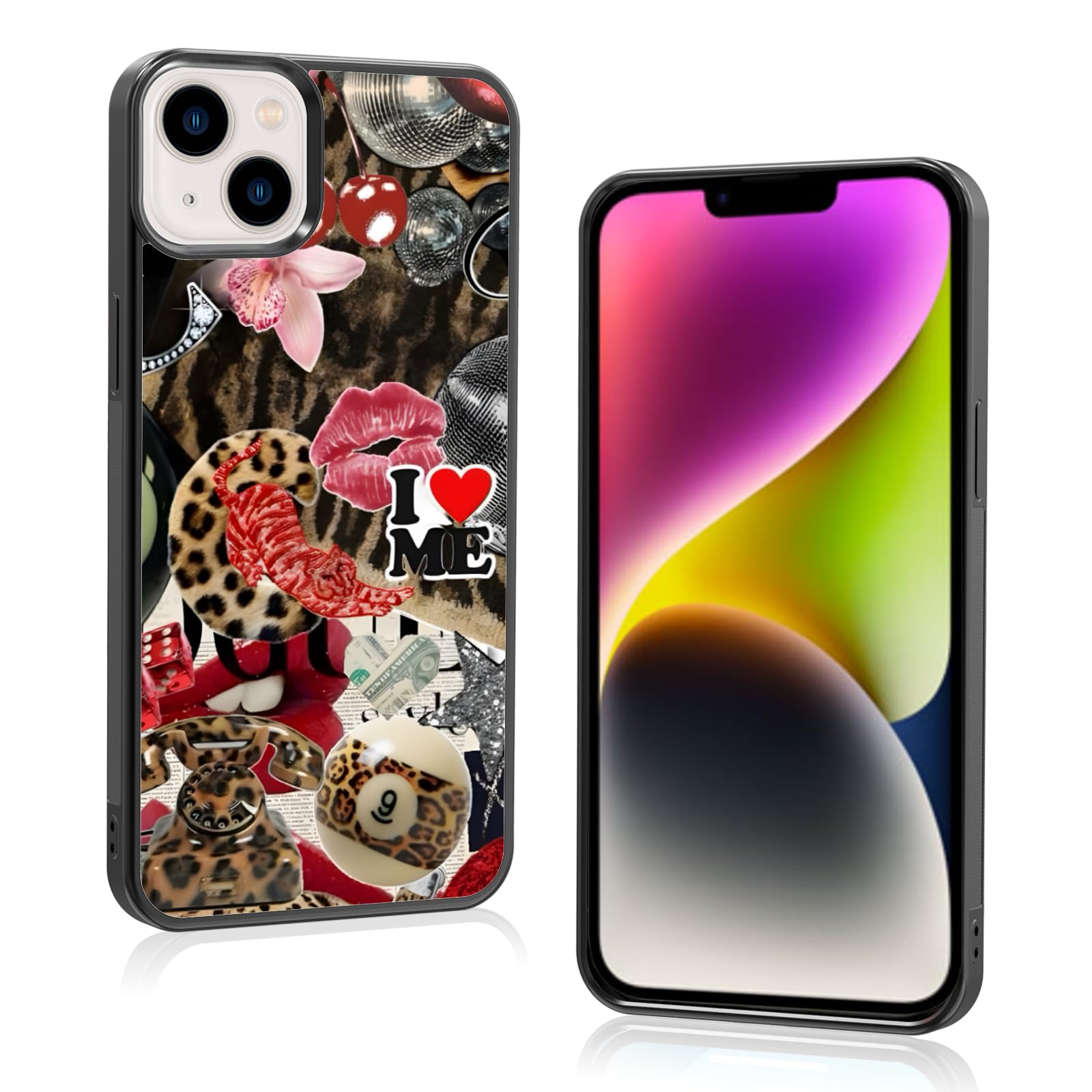 Odhtst Aesthetic Summer Cheetah Print Collage Phone Case Compatible with iPhone 14 Plus Case 6.7 Inch, TPU Shockproof Protection Coquette Y2K Leopard