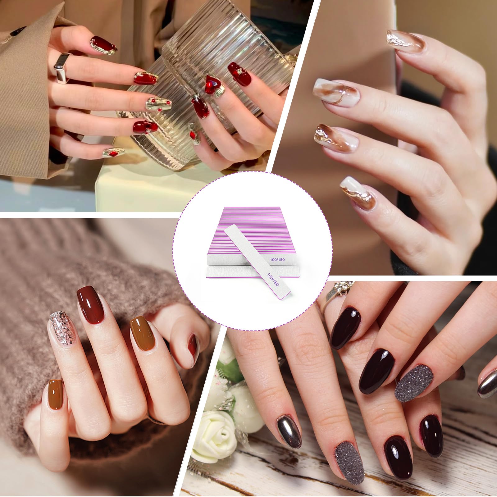 Paquete de 30 limas de uñas, grano 100/180, herramientas de manicura de doble cara, lima de uñas de tablero de esmeril para uñas naturales y uñas acrílicas, kit profesional de lima de uñas