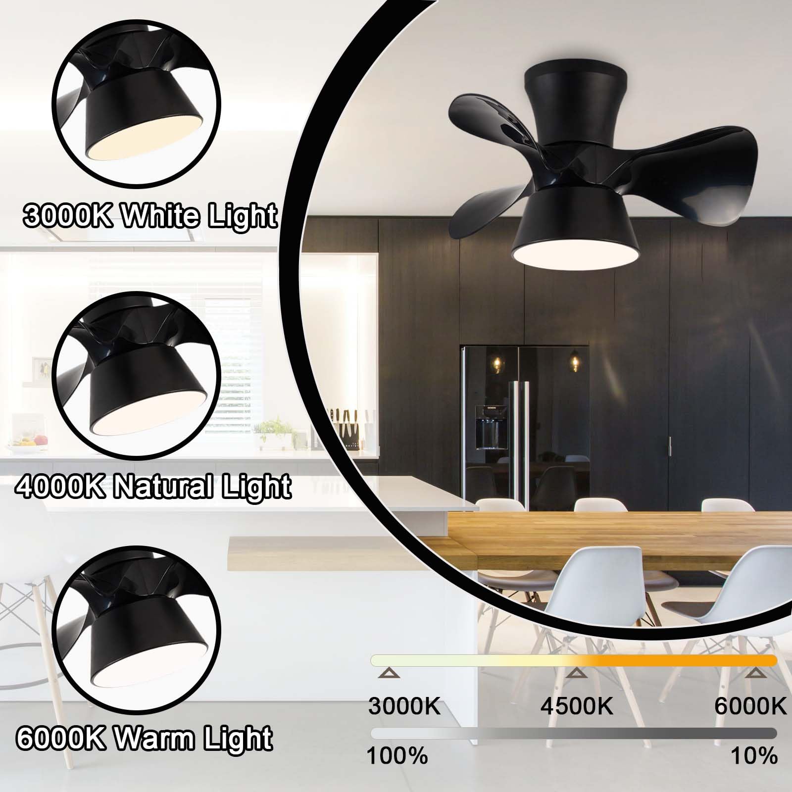 Telecomando 6 Velocità Ventilatore Da Soffitto Con Luce LED E Telecomando - Pale Invisibili In ABS, 6 Velocità, Motore DC Silenzioso, Diametro 106 Cm Motore Dc Silenzioso 35w