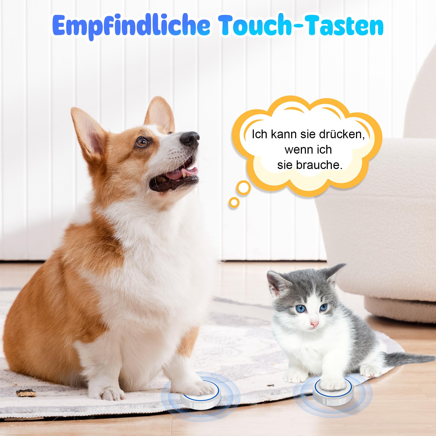 DAYTEE Mobile Türklingel, WiFi Tuya Smart Doorbell, Touch Outdoor Waterproof Doorbell (Weiß 1*Empfänger +2*Sender)