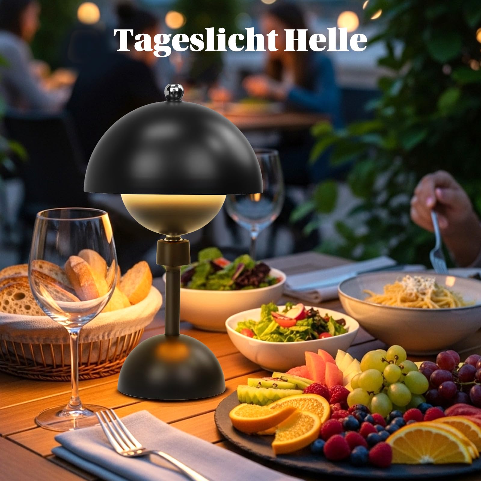 Rosnek Tischlampe Kabellose LED, 360° Magnet Schwenk Kabellose Pilz Lampe, 5000 mAh Dimmbare Akku, 3 FarbUnbegrenztes Dimmen Nachttischlampe, Outdoor/Indoor Tischlampe Akku (Schwarz, 2er Pack)