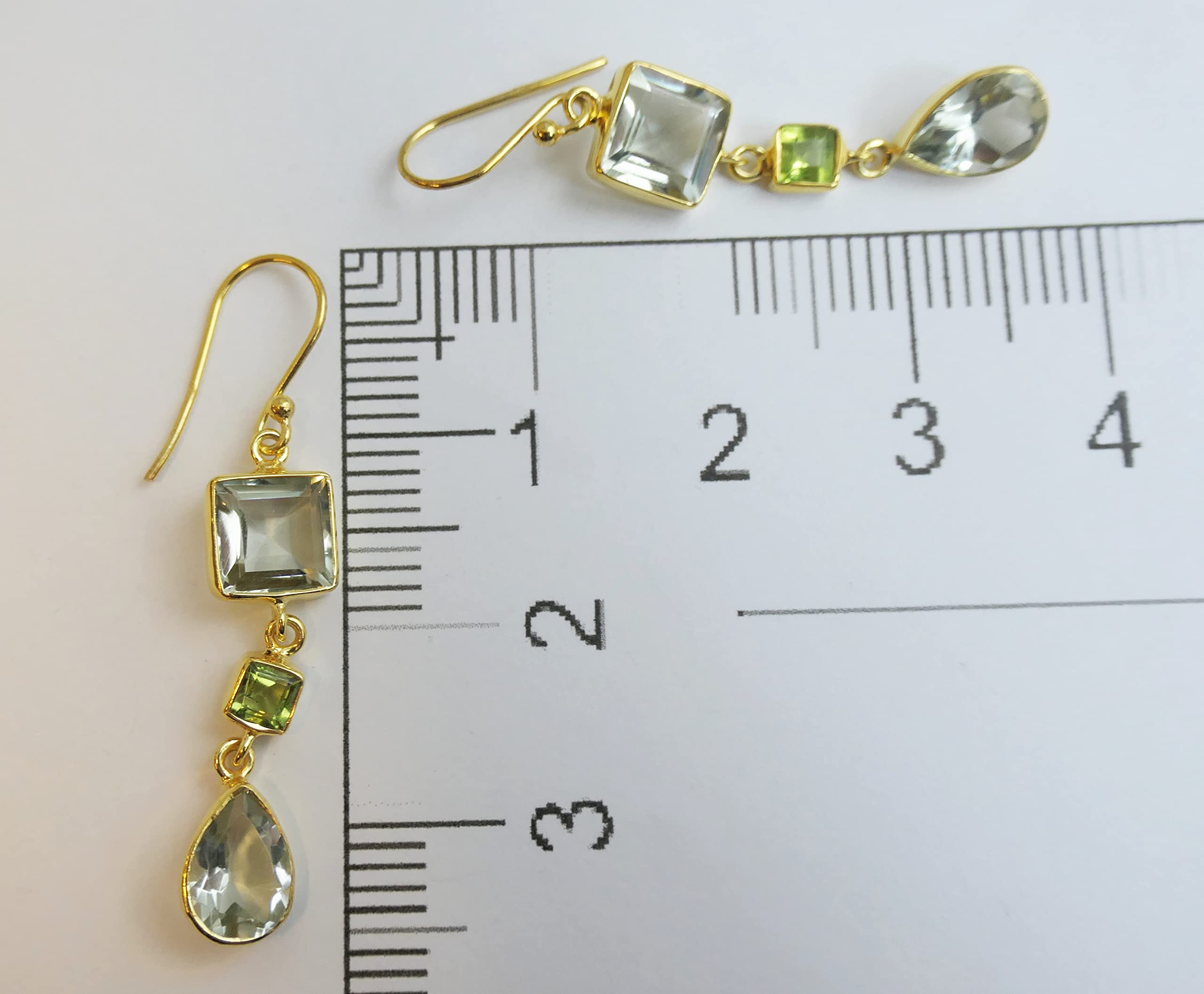 Pendientes de plata de ley 925 con baño de oro y amatista verde y peridoto
