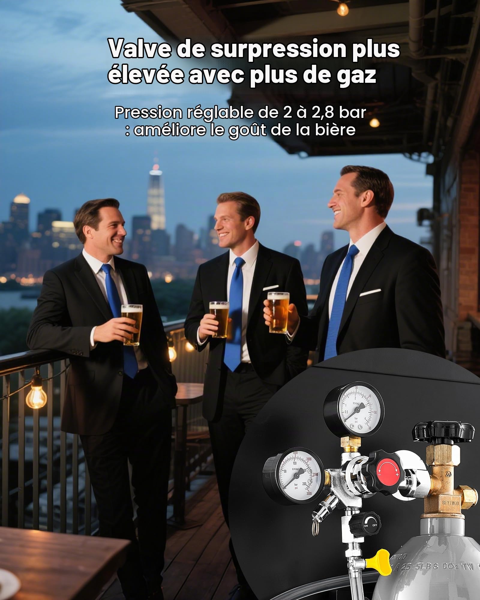 VEVOR Régulateur de CO2, Détendeur pour Tireuse à Bière à Double Manomètre et Valve Unique, Pression Réglable 0-60 psi, Compatible avec Raccord W21,8, pour Bière Pression et Réfrigérateur à Fût