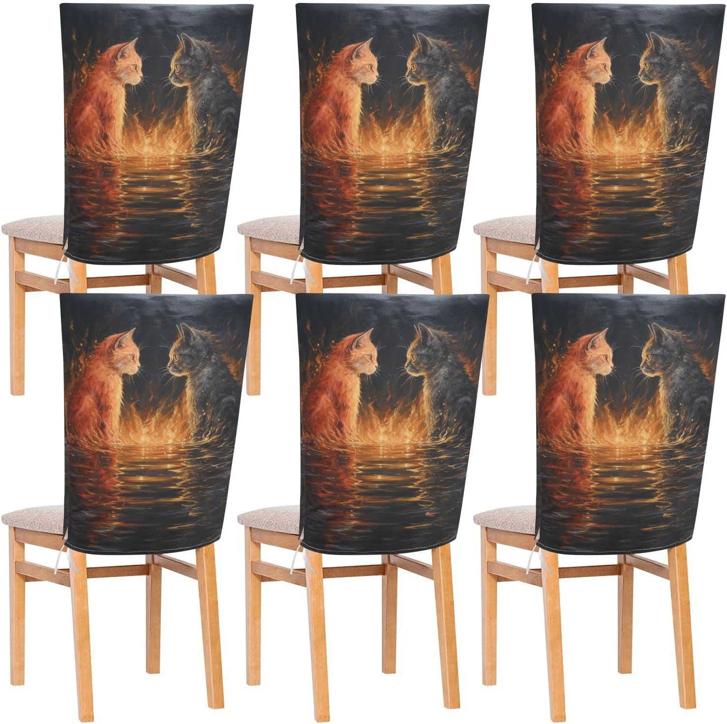 ALAZA Cats Sit in The Water Chair Back Cover Set of 6, Washable Reusable Removable Chair Slipcovers Decorative Chair Cover for Home Kitchen Wedding Party