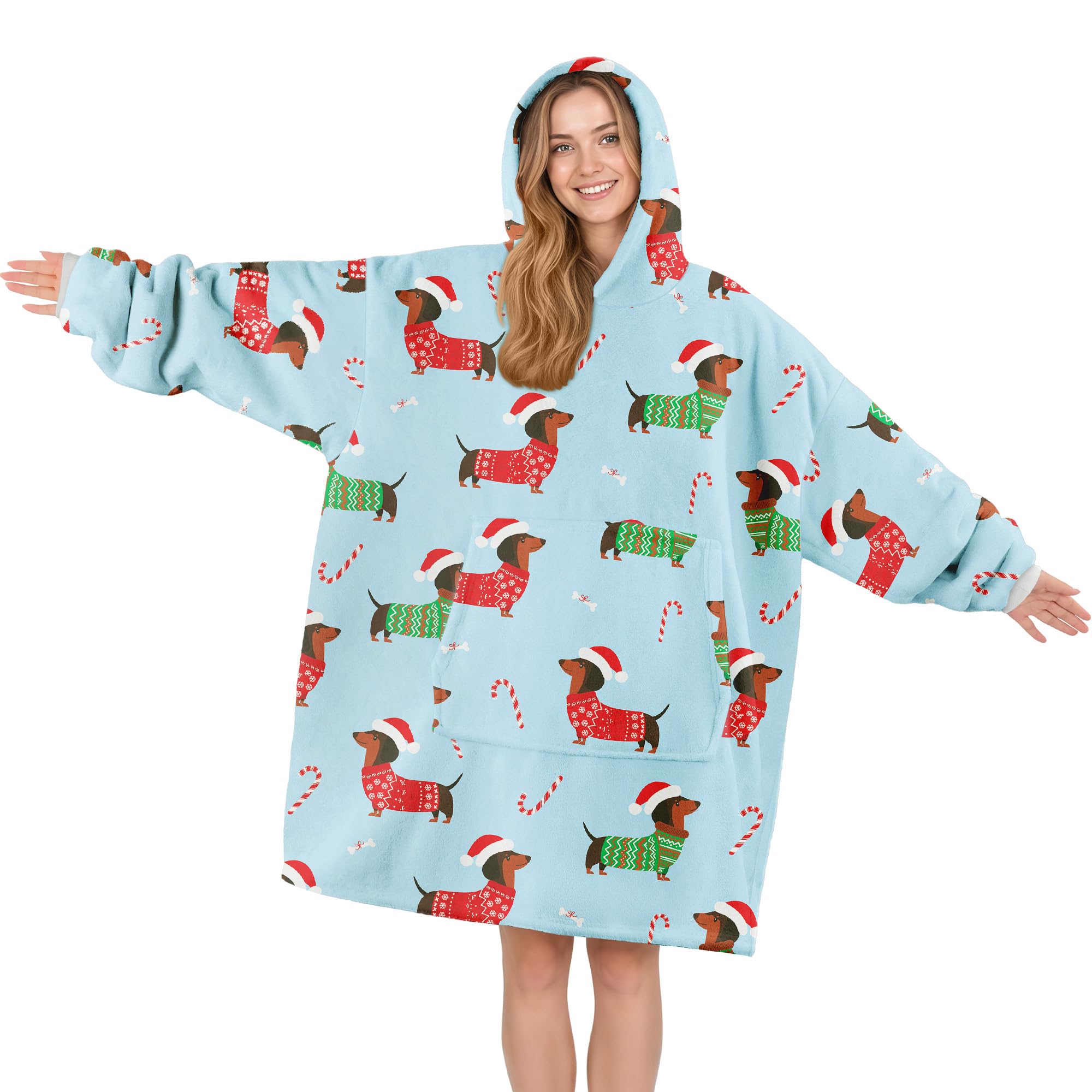 Queenshin Christmas Oversized Wearable Blanket Fluffy Hoodie for Women Men