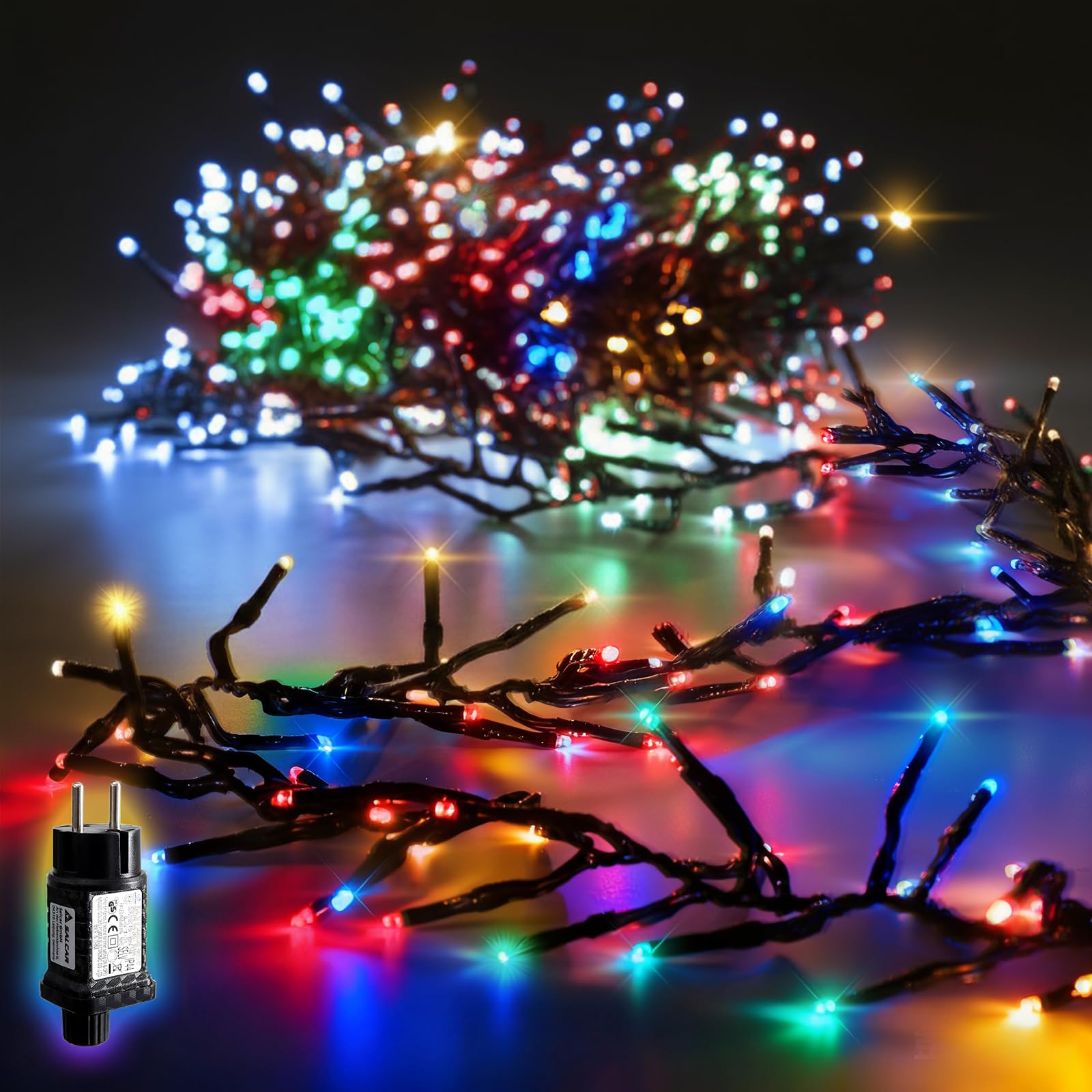 SALCAR 10m 1000er LED Cluster Lichterkette Außen, Weihnachtslichterkette mit 8 Modi und Memory, Wasserdicht Christbaumbeleuchtung für Innen Außen Garten Weihnachtsbaum Hochzeit, Bunt Beleuchtung