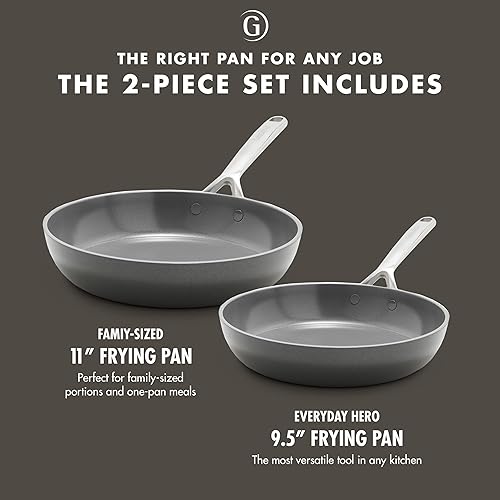 Miniatura 2 de GreenPan GP5 - Juego de 2 sartenes antiadherentes de cerámica anodizada dura y saludable de 9.5 y 11 pulgadas, 2 piezas, resistente a los arañazos,