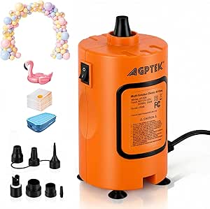 Balloon Pump, AGPTEK Electric Air Pump with 8 Versatile Nozzles, Portable Fast Fill Air Mattress Pump for Inflatables，High-Speed Quick Inflator Deflator for Balloon, Pool Floats, Vacuum Storage Bags