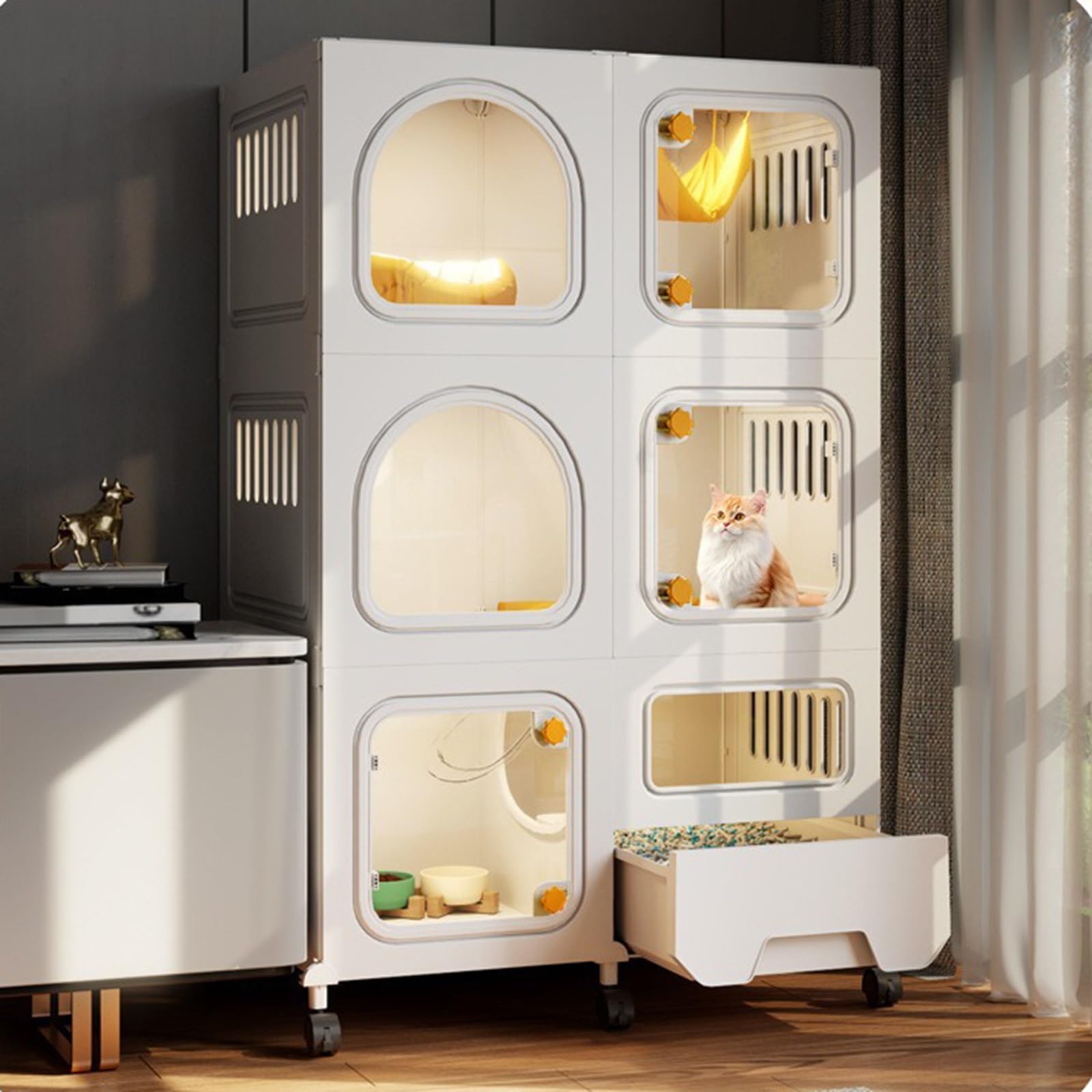 Cat Cages for Indoor Cats with Litter Box, 3 Tier Large Cat Enclosure and Playpen with Wheels, Easy Set Up for Cats