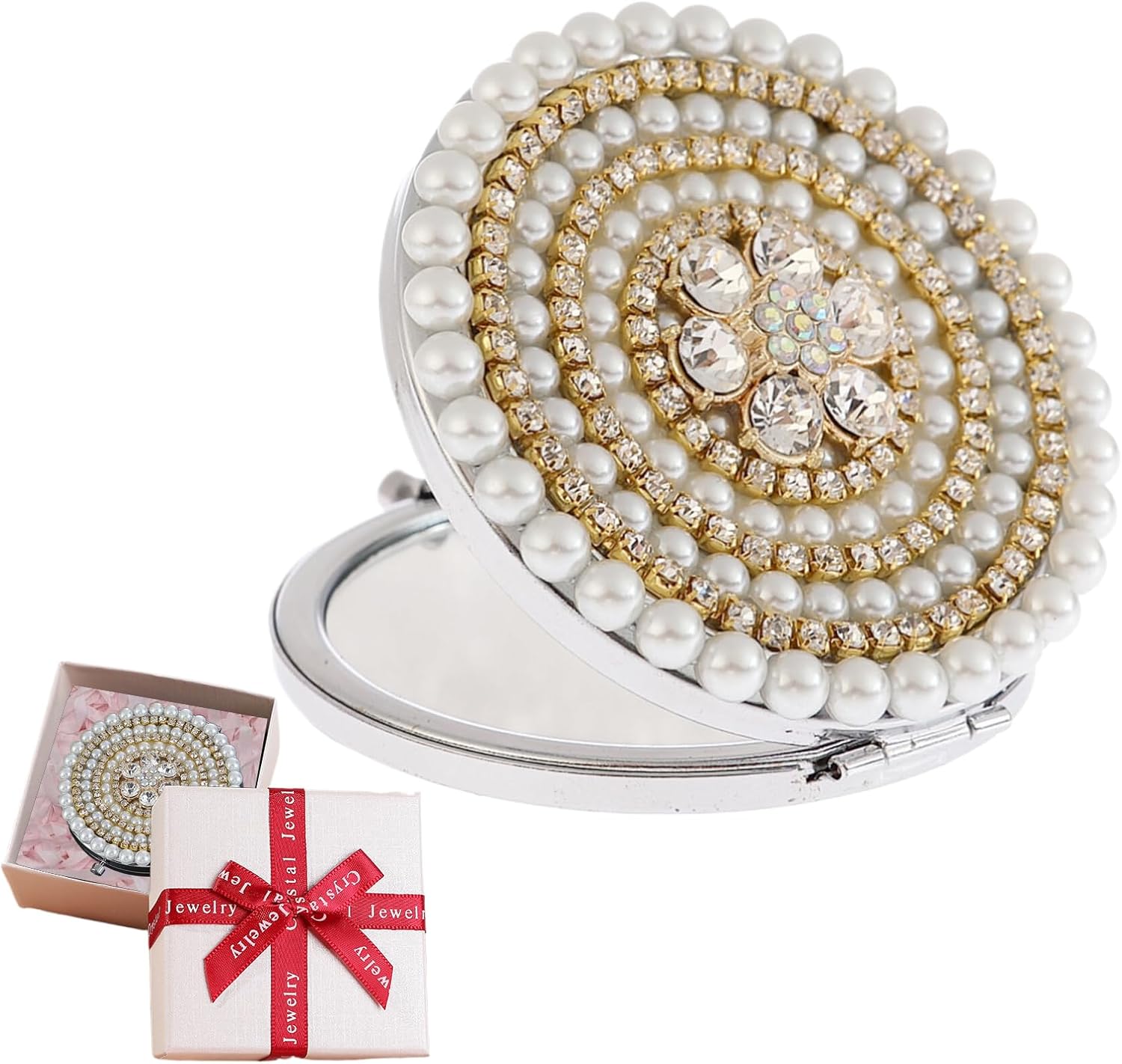 Gift for Sister Wedding Gift Compact Makeup Mirror Maid of Honor Gift for Women Best Friend Friendship Gifts Compact Mirror Bridal Shower Rhinestone Compact Mirror Adorable Bling Glitter