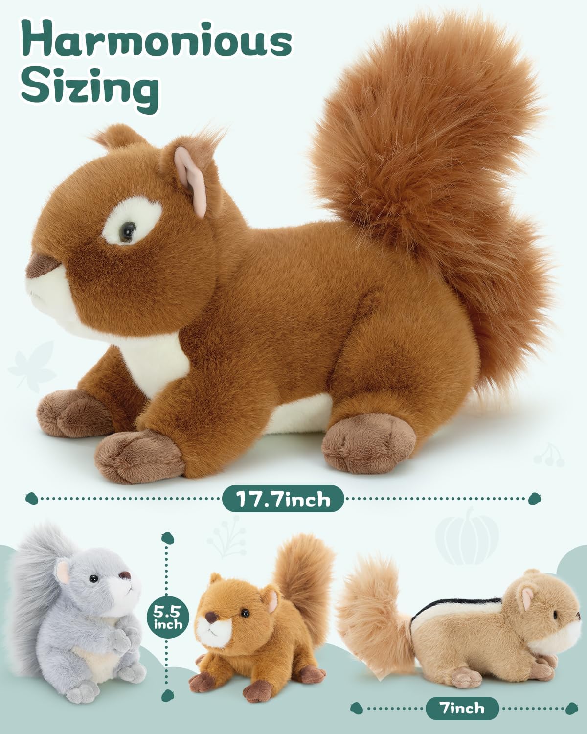 MaoGoLan 4Pcs Squirrels Stuffed Animal, Realistic Red Squirrel Plush Toys with 3 Baby Squirrels for Small Hand,Adorable Stuffed Squirrels Gift for Forest Animal Lover,Girls,Boys,Kids,Baby Shower
