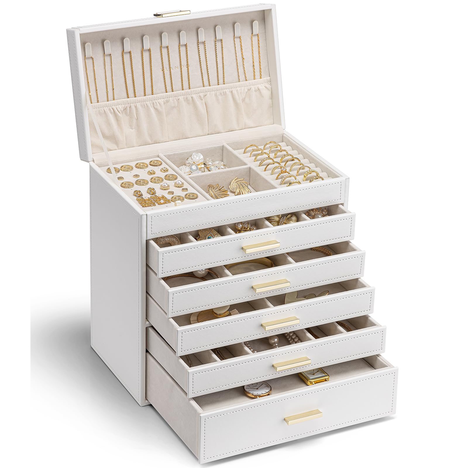 VLANDO Joyeros Mujer Organizador, Joyero Mujer de 6 Niveles | Joyeros mujer organizador grande, regalo para mujeres, para pendientes anillos joyas con cajones