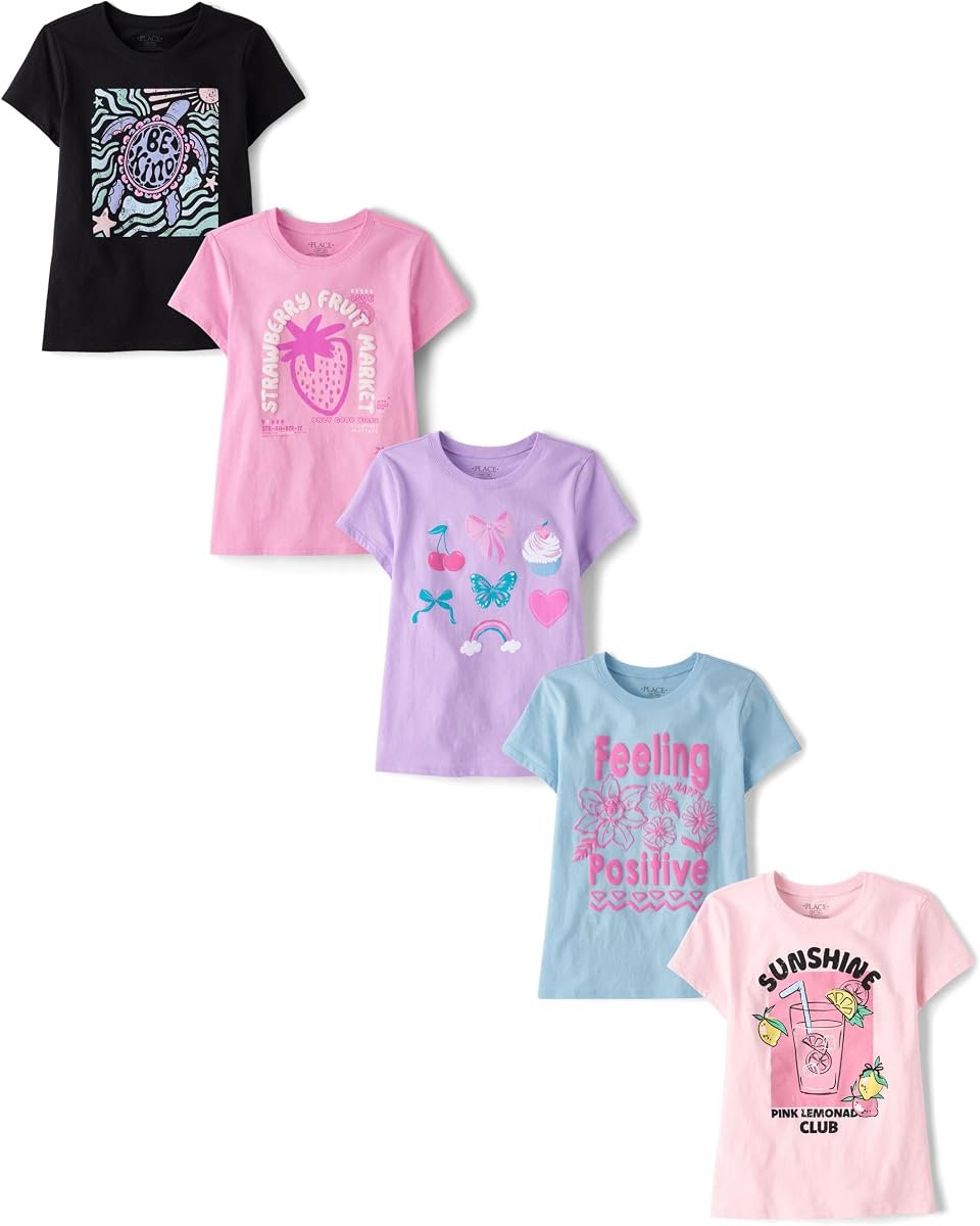 Camisetas gráficas de manga corta para niña de The Children's Place (pack de 5)