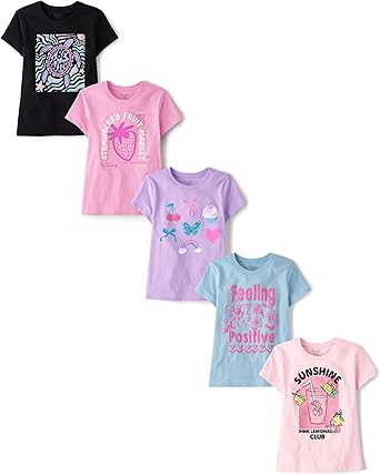 The Childrens Place Girls Short Sleeve Graphic T-shirts 5-Pack