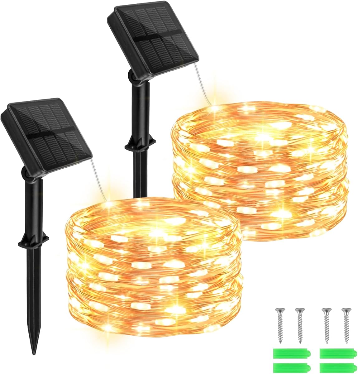 cshare Solar Fairy Lights Outdoor Waterproof,16.4ft 50LED Solar String Lights for Outside 8 Modes 2 Packs for Christmas Halloween Holiday Patio Backyard Garden Decorations Warm White