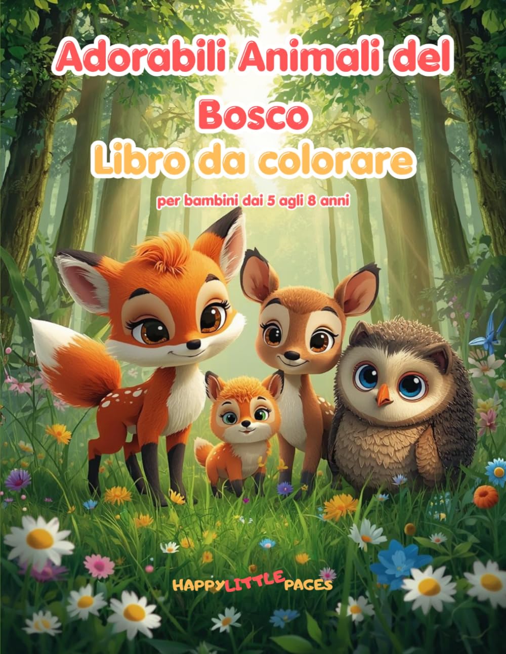 Adorabili Animali del Bosco – Libro da colorare: 45 adorabili pagine da colorare in stile kawaii per bambini da 5 a 8 anni (Happy Little Pages)