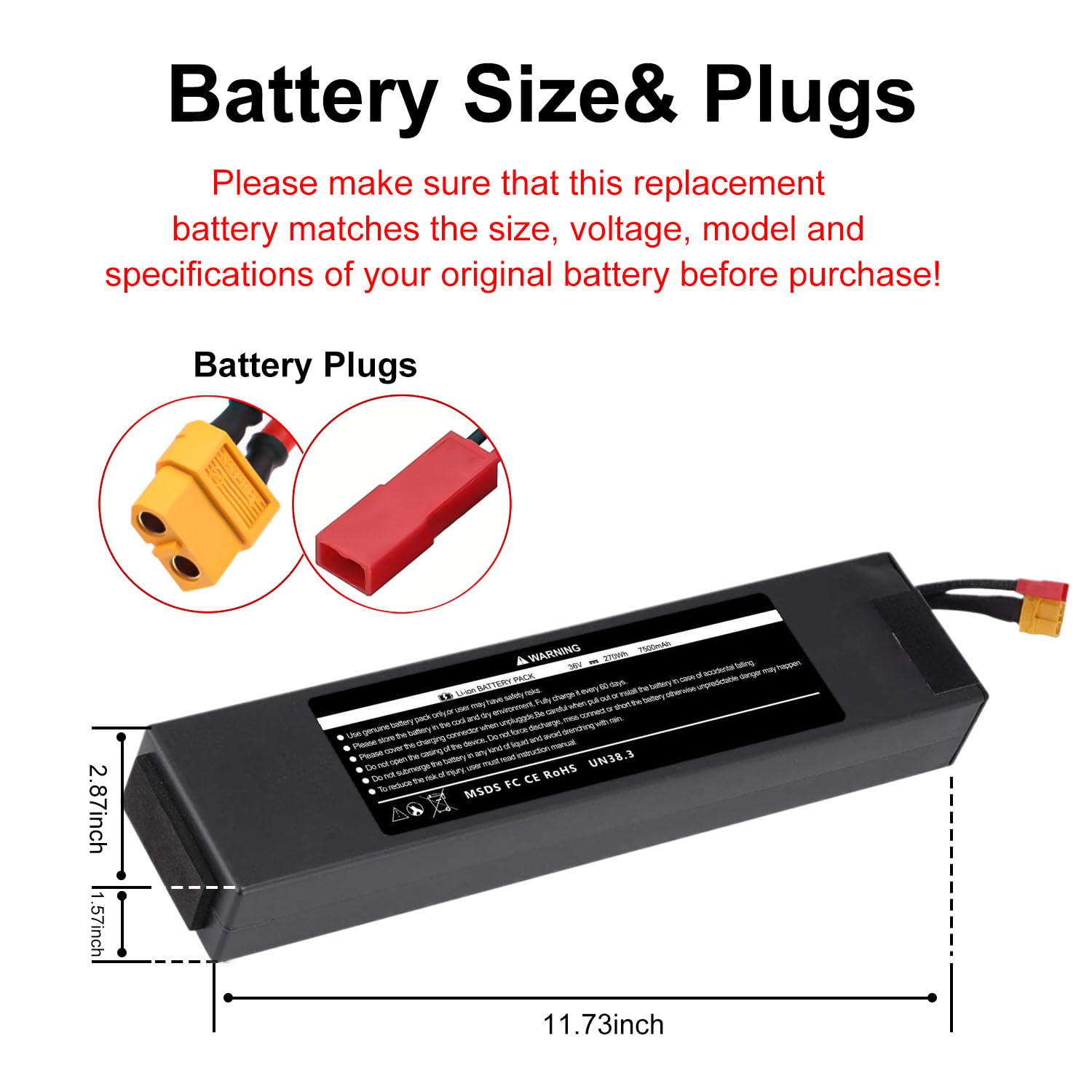 CPZZ 36V 7500mAh Electric Scooter Replacement Battery Pack Compatible for iScooter i9/i9 Pro Compatible with isinwheel S9/S9 Pro Compatible for 5th Wheel Battery,Size 11.73 x 2.87 x 1.57 inch